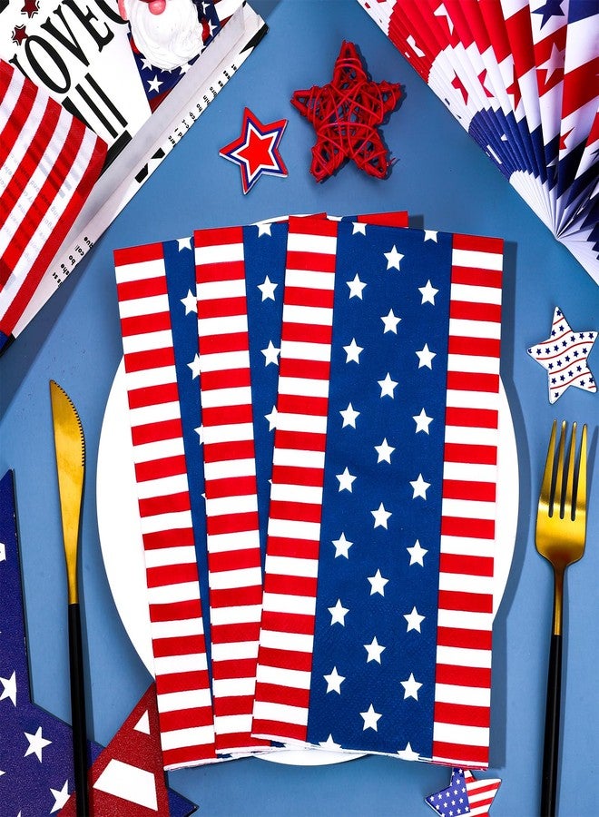 JarThenaAMCS مناديل جارثينا إيه إم سي إس، ٥٠ قطعة، مناديل ورقية حمراء وزرقاء مخططة بنجوم، للاستخدام مرة واحدة، مثالية لعشاء الرابع من يوليو، ولحمام الضيوف، ولحفلات عيد الاستقلال. - Image 4